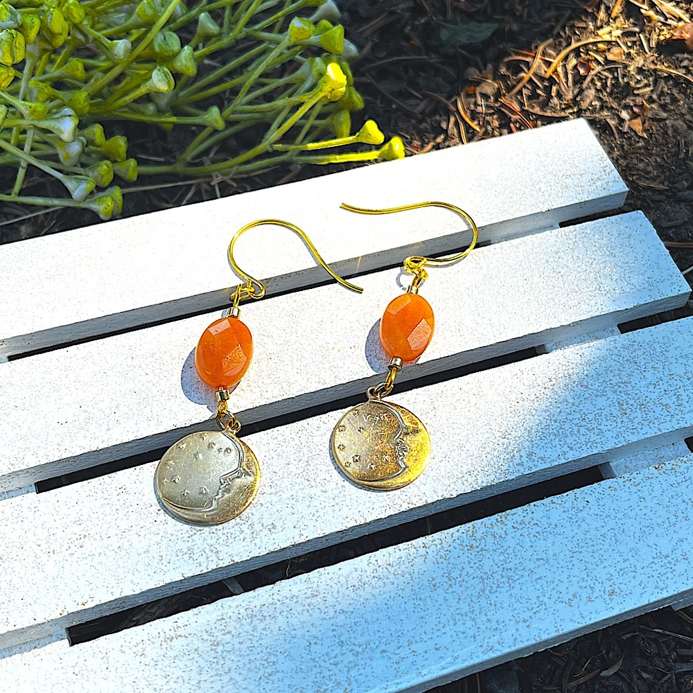 Golden Mood Carnelian Crystal Drop Earrings